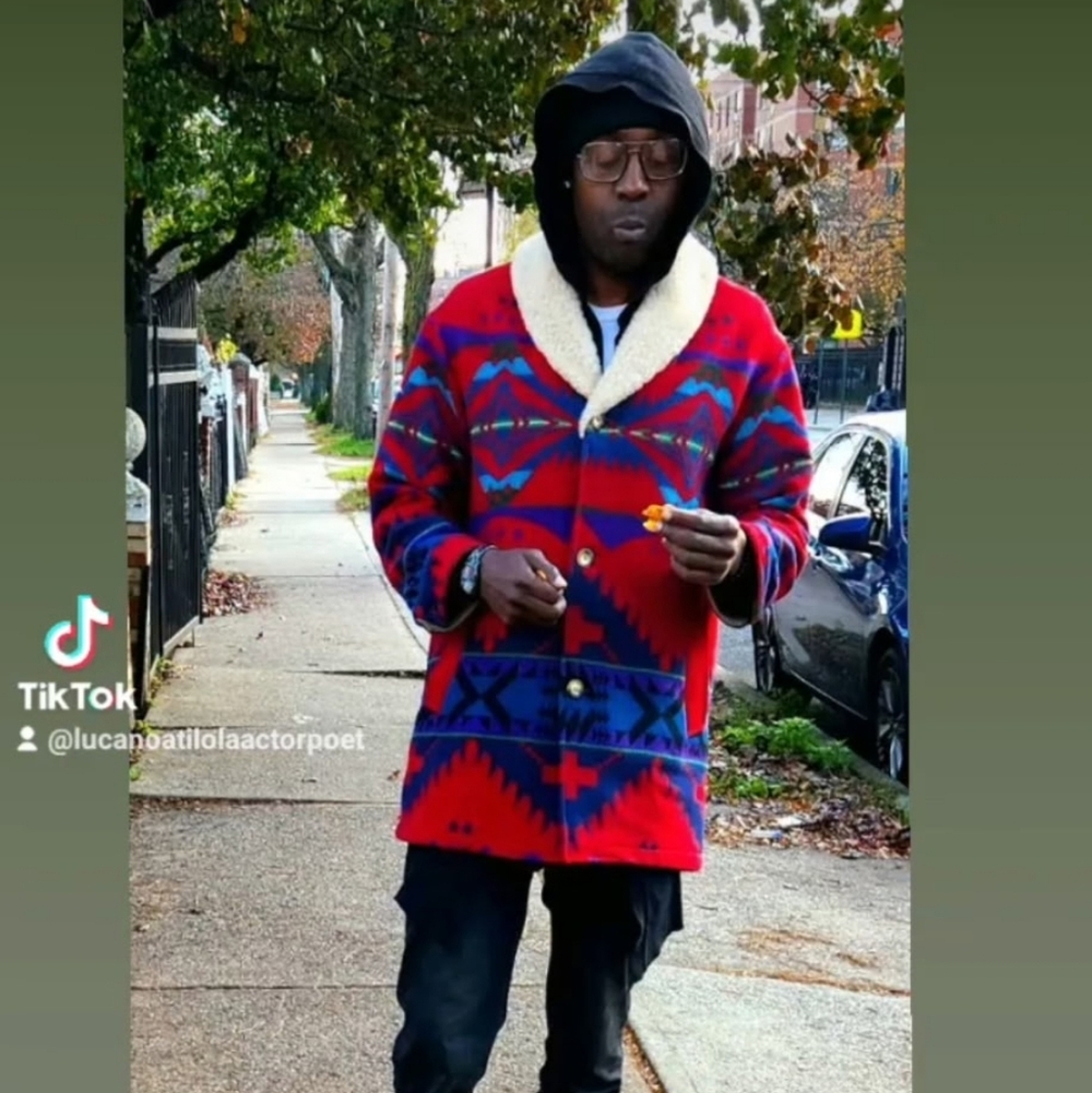 Pendleton Red and Blue wool Patterned Pea Coat - Picture 4 of 5
